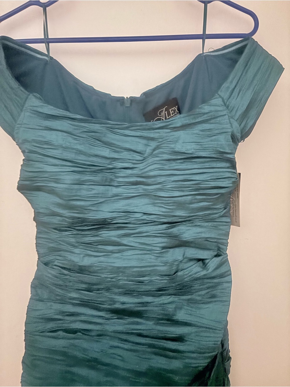 Alex Evenings Teal Ruched Off-Shoulder Evening Top